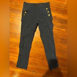 Navy Blue Button-Accent Cropped Pants